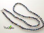【再再出品】淡水パール・メタリックネイビー(バロック)のロングネックレスの画像