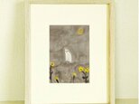 猫の絵｜原画「月明かり」※木製額縁入り（インチサイズ）の画像
