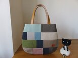 バイオウオッシュ帆布 パッチワークのおにぎり型のトートバッグ③