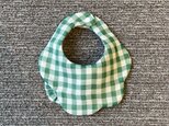 new : gather mokumoku  gingham check green：ベビースタイ　８重ガーゼの画像