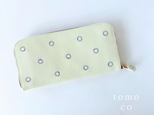 刺繍革財布『shuwa-shuwa』ホワイトクリーム×BLUE(牛革)ラウンドファスナー