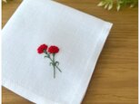 母の日限定カーネーション|手刺繍&手仕立てのソフトリネンハンカチの画像