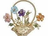 天然石　花シリーズ（花かご）ブローチ