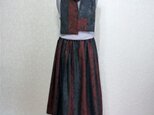 着物リメイク♪ストール付☆上質な（５マルキ）縞模様の大島紬で作ったシックなスカート☆裏地付き：７８ｃｍ丈　の画像
