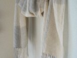 手織りコットンストール・・ヘリンボーンレース（グレー×生成り）