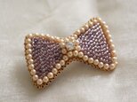 ビーズ刺繍◆ｒｉｂｂｏｎブローチ　【purple】の画像