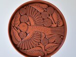 鎌倉彫丸切立盆　雀の画像