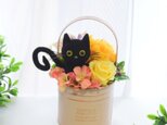 花と猫 No.3【イエロー】プリザーブドフラワー　カーネーション　誕生日 母の日　猫　花 お供え   プレゼントの画像