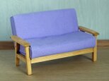 ドール用ソファ2人掛け(色:ラベンダー×オーク) 1/12ミニチュア家具