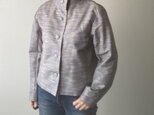 着物リメイク手織り布のジャケット　グレーとパープルの画像