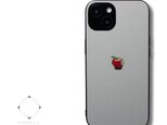 【曲げても落としても割れないガラス】iPhoneケースカバー（グレー×ブラック）赤リンゴ　耐衝撃14/13/12/11/SE3~の画像