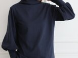 【✨再販3サイズ】ゆとりボトルネック バルーン袖　長袖　ネイビー　0261NV