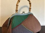相良刺繍　吉祥文様の竹の手がま口手提げ