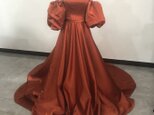 高品質！ パーティードレス オレンジ オフショル 光沢サテン 2次会 挙式 前撮
