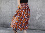 アフリカ布のふんわりギャザースカート｜フラワー / ロングスカート / マキシ丈の画像