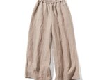 ★2022新色★ウエストが楽な着やせワイドパンツ　リネンロングパンツ　薄くて明るい感じの茶色　　200907-4