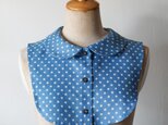 リネン生地シャツ型丸襟の付け襟(BLUEドット柄)の画像