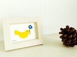 シンプルな鳥の絵画｜原画「花と鳥（黄）」 ※木製ミニ額縁入り　の画像