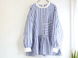 front gather blouse (organic cotton blue stripe)の画像