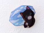 雨降り子猫のブローチ(青空)の画像