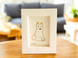 手の平サイズのかわいい犬の絵｜原画「笑う犬」※木製ミニ額縁入りの画像