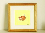 犬の絵｜原画「仲良し」 ※木製額縁入り(18×18㎝フレーム）の画像