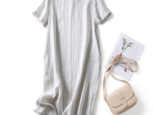 さらっと1枚でコーディネートが決まるストライプワンピース　リネン100％　220607-2