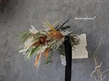 wreath[Brambling]№１　ドライアンドラとパンパスグラスのフライングリース　ドライフラワーリースの画像