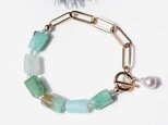 母岩付きクリソプレーズと真珠のサージカルステンレス・マンテルブレスレット　～Lagoon