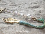 マーメイドのブクブク海の泡ブックマーク　(ヒトデ＆ゴールド＆尻尾プックリ青）の画像