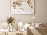 寄木風木目調のおしゃれな世界地図ポスター日本語＆英語表記　A1サイズの画像