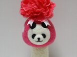 【母の日♪】羊毛キノコパンダマスコット(ピンク・カーネーション)の画像