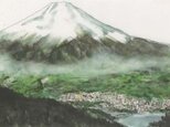 「水彩画ミニアート」富士山と山中湖の画像