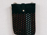 帯ショルダー　黒×博多織　橙ダイヤ　着物帯リメイク　日月堂オリジナル　サコッシュ　ポシェットの画像