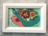 「お花の女の子」手描きのミニイラスト☆名刺サイズ絵画の画像