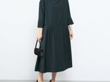 裾上げ無料♪オーダーサイズ可♪フォーマル　タック　ゆったり　ワンピース・ダークグリーン