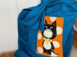 黒ネコ２way大きなバッグ【ブルーグリーン】の画像