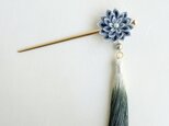 つまみ細工の花のかんざし　タッセル付き　グリーン《浴衣、七五三、成人式、着物》