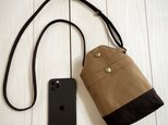 倉敷帆布　　バイカラー　スマホポシェット　スマホショルダー　スマホポーチ　　（ブラウン×チョコレートブラウン）