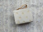 刺繍革財布『SHABON』牛革WHITE×黄色（二つ折り☆ミニ財布☆）の画像
