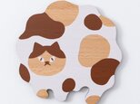猫雑貨・ねこまみれ｜木製コースター/プレート【 メルティ白】