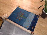 ペルシャ　ギャッベ　玄関マット　88×60cm 　紺色　ザクロ　の画像