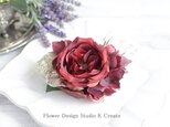 赤い薔薇と紫陽花のヘアクリップ　赤　バラ　髪飾り　レッド　紫陽花　フラメンコ　レッドの画像
