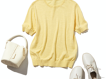 着回しやすくて上品見え叶えるコットン リネン半袖ニット 黄色　220707-2