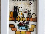 送料無料*ステンドグラス風*猫とレンガの壁･ハンドメイド♪