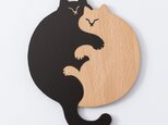 猫雑貨・ねこまみれ|木製コースター/プレート【 添い寝】