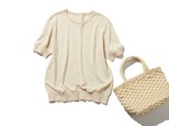 着回しやすくて上品見え叶えるコットン リネン半袖ニット　生成色　220707-3