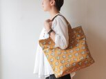 Hand block print kinchaku bag / risuの画像