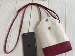 倉敷帆布　　バイカラー　スマホポシェット　スマホショルダー　スマホポーチ　　（キナリ×ボルドー）の画像