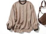 袖を通すたび　感じるやさしさ　配色リネン100％　シャツブラウス　長袖ブラウス220901-1